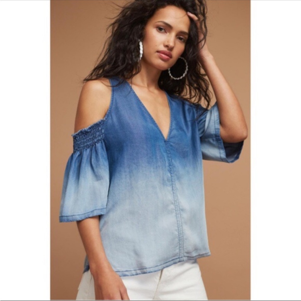 Anthroplogie Tina + Jo Chambray Dip- Dyed top- XSmall